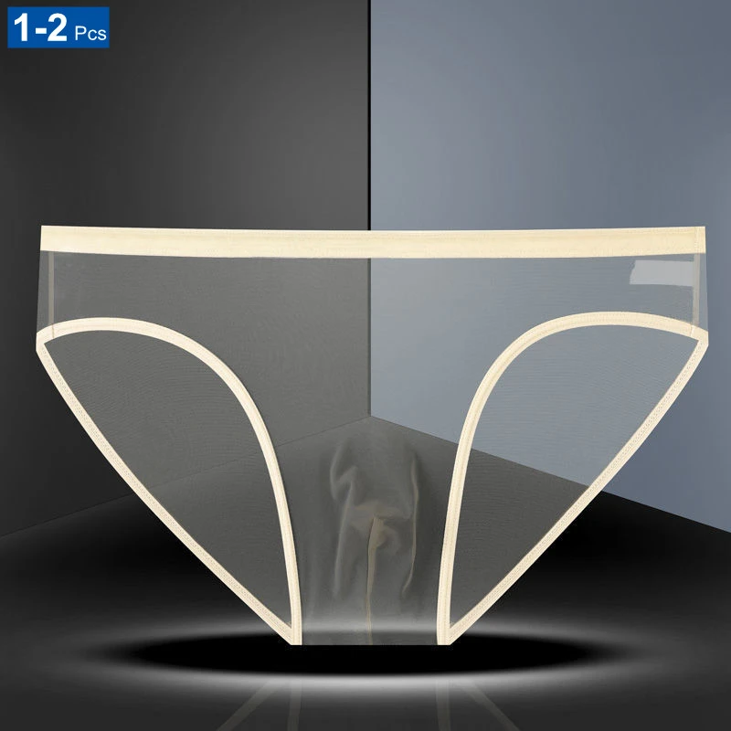 1-2 Pcs Sexy Full Transparent Men's Mesh Underwear Ultra-thin Breathable Ice Silk Seamless Briefs Erotic Male Underpants men's low rise briefs