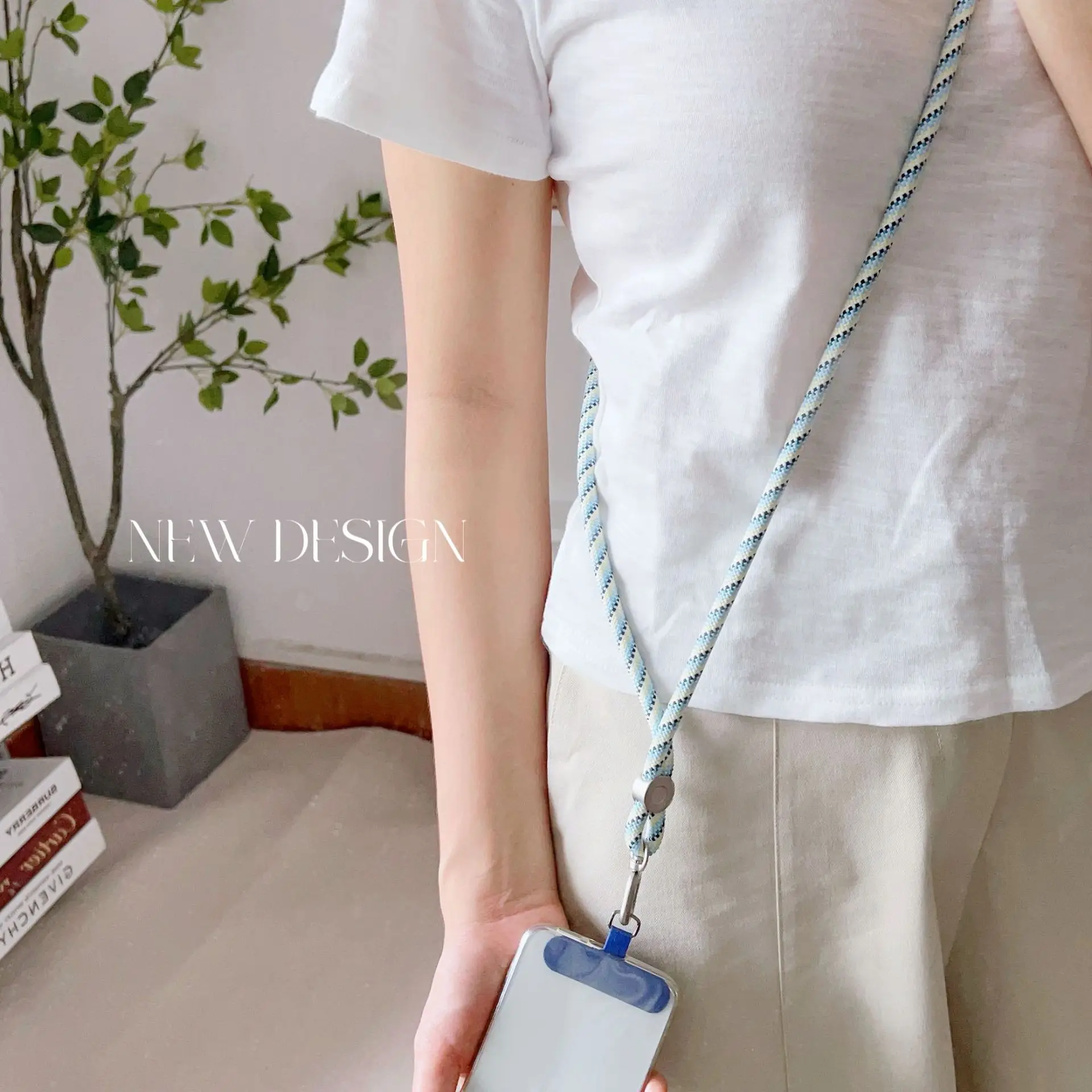 Elegant Silver Adjustable Crossbody Lanyard with Double Buckle and Wrist Strap