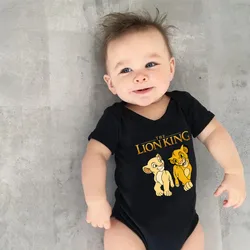 Cartoon Simba Lion King Baby Girl Boy Clothes Black Short Sleeve Cotton Bodysuit Newborn Toddler Jumpsuit