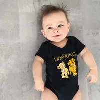 Cartoon Simba Lion King Baby Girl Boy Clothes Black Short Sleeve Cotton Bodysuit Newborn Toddler Jumpsuit 1
