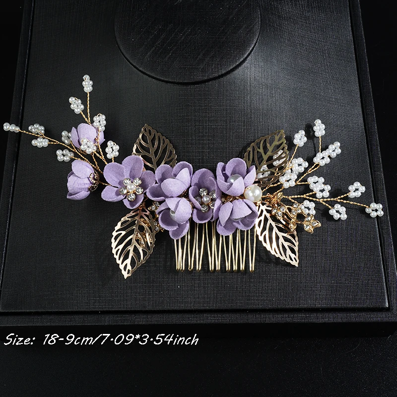 Handmade Vintage Style Gold Leaf Floral Pearl Bridal Hair Comb Fashion Wedding Head Accessorties for Women Headdress Party Tiara