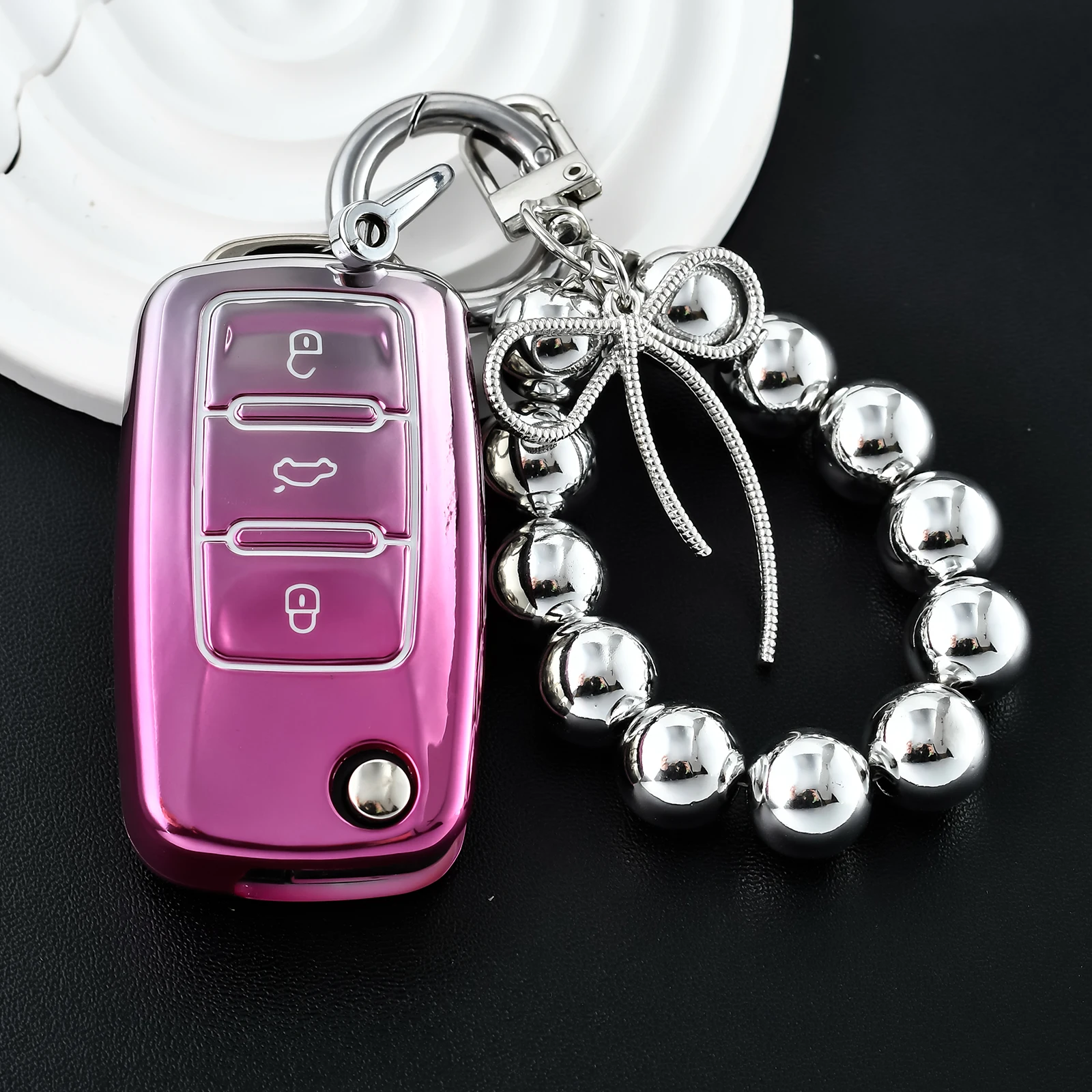 Premium Leather Car Key Case with Keychain