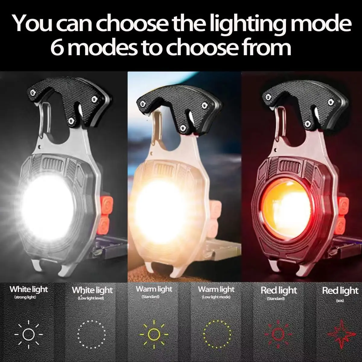 Led Keychain Flashlight,2000 lumens Rechargeable Cob Waterproof Portable Led Work Light，5 Light Modes Pocket Light with Battery