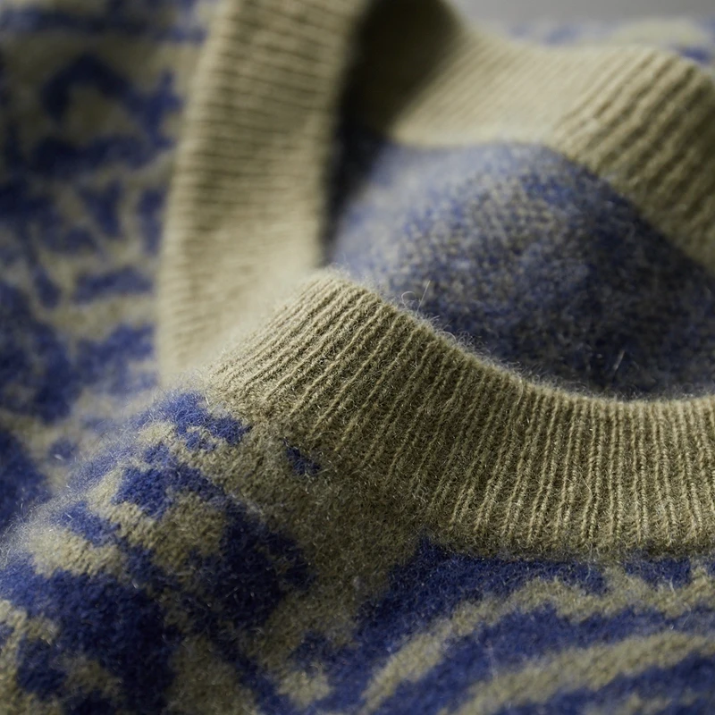 2023 Autumn and Winter Man 100% Wool Cashmere Sweater National Style Jacquard Thickened Jumper Round Neck pullover Long-Sleeved