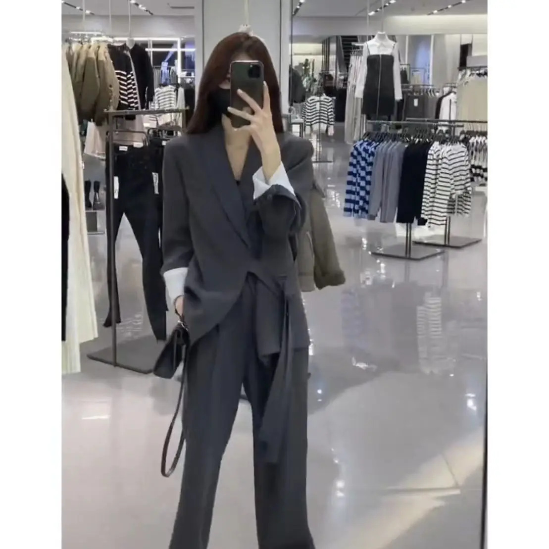 Personalized Lace Up Loose Jacket Blazer Casual Wide Leg Pants Two-piece Elegant Women's Pants Set Office Outfits