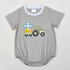 New rts style Easter Gray boys Rompers Wholesale Boutique Embroidery Cross Easter Egg Truck Pattern Girls Short Sleeve Romper 1