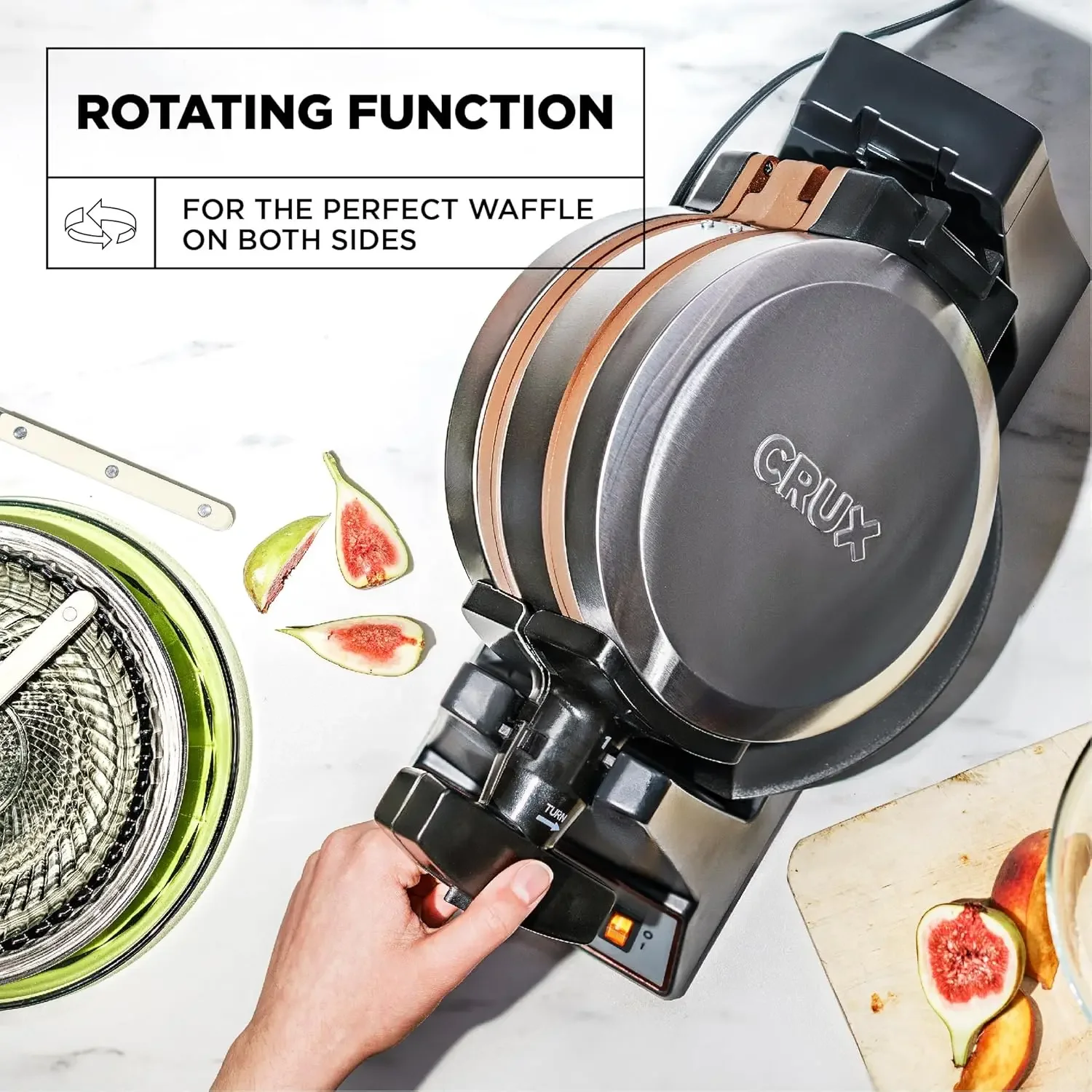Double Rotating Belgian Waffle Maker, Keto Chaffles Iron with Nonstick PFOA Free Copper Plates for Easy Food Release, Browning C 6