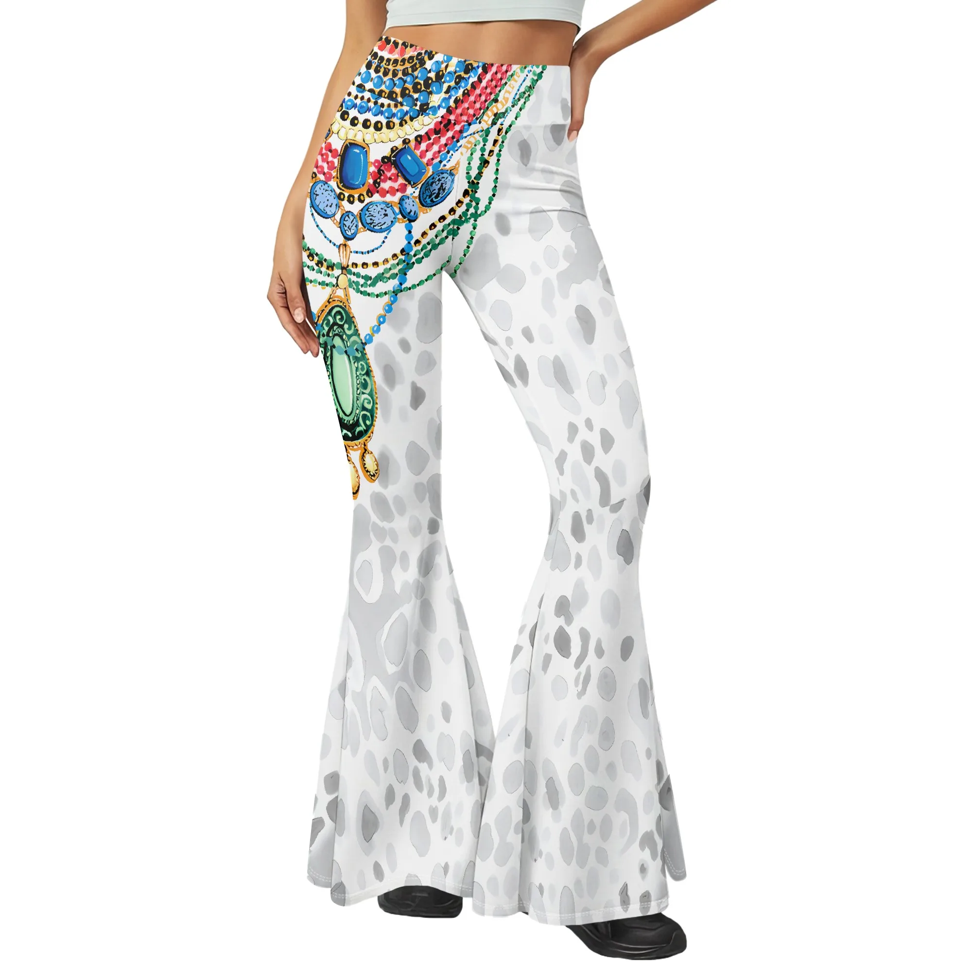 Damen-Freizeithose mit 3D-Druck für Frühling und Sommer, modische Schlaghose mit hoher Taille. – Detail 1