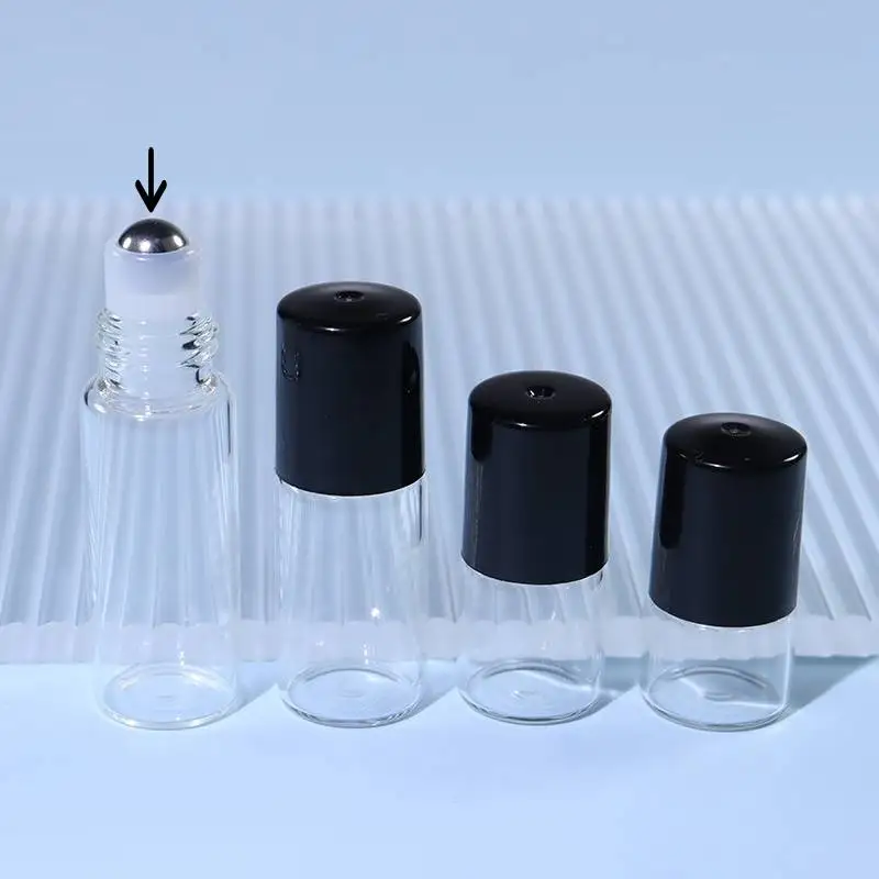 50PCS 1/2/3/5ML Metal Roller Ball Essential Glass Oil Bottle Empty Perfume Roll on Ball Refillable Liquid Container Amber 3