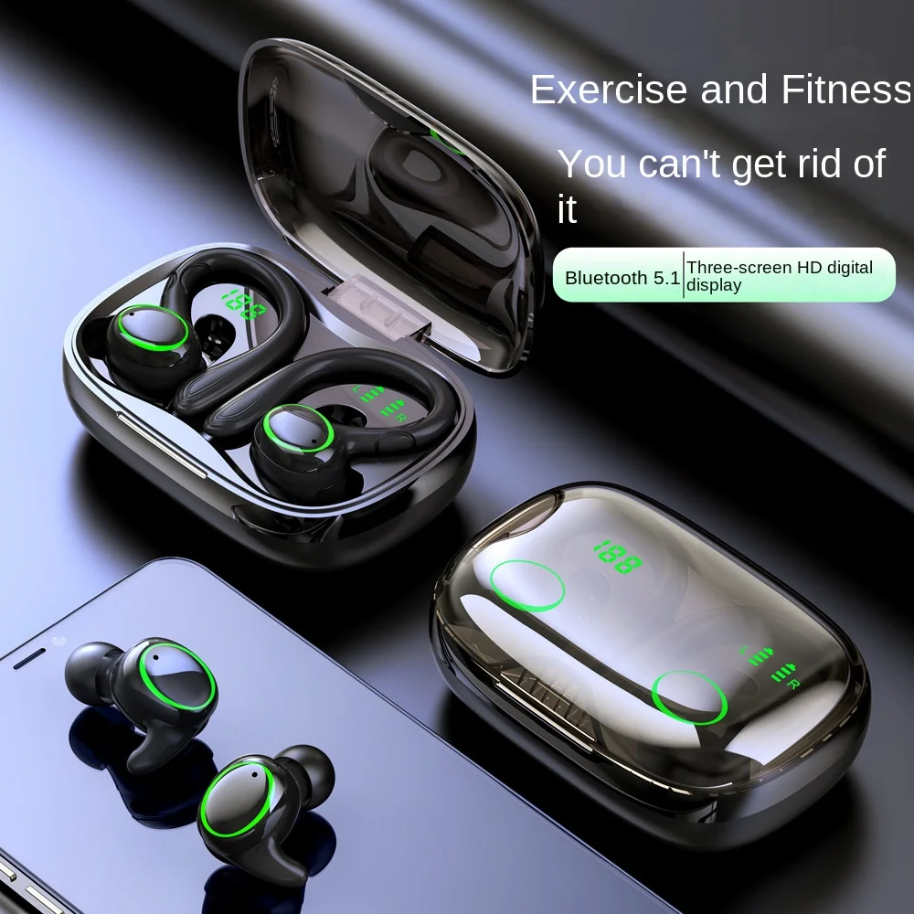 

Sports Bluetooth headphones long standby tws hanging ear digital display waterproof intelligent noise reduction wireless headpho