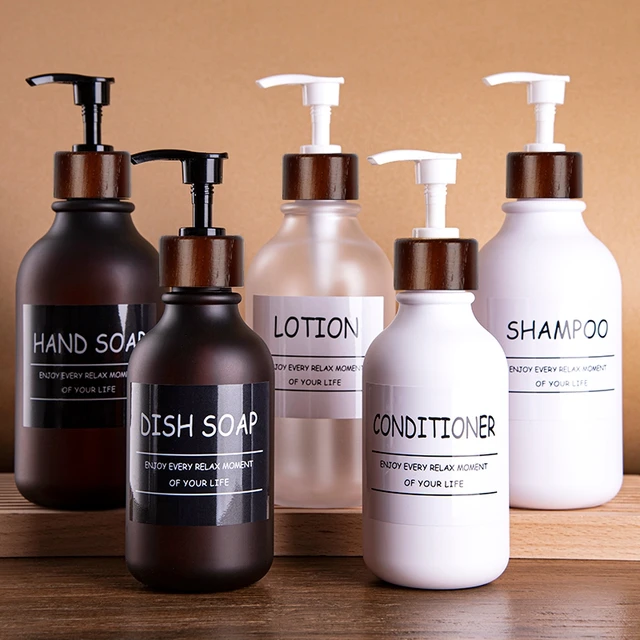 300/500ml Shampoo Dispenser Container Body Wash Conditioner Bathroom Waterproof Pre-Labeled Refillable Shampoo Bottle Soap