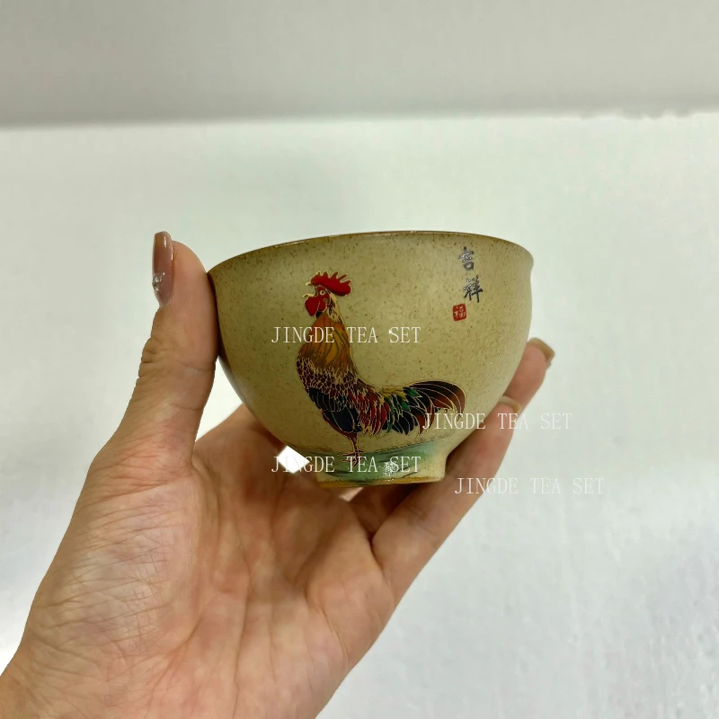 Antique Pottery Ceramic Teacup Hand Painted Cock Tea Cup Travel Portable Tea Bowl Pu'er Master Cup Chinese Tea set Accessories