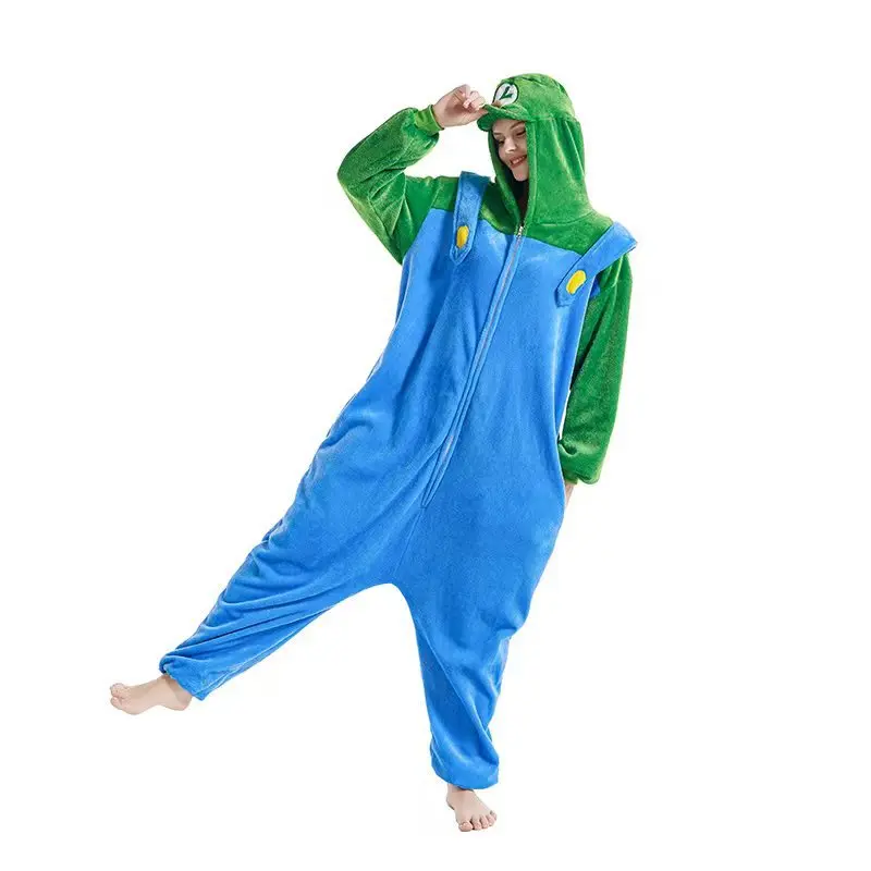 Anime Game Luigi Super Mario Cosplay Costume Kigurumi Adult Unisex Pajamas Flannel Jumpsuit Sleepwear Onesies cosplay costumes kigurumi pajamas