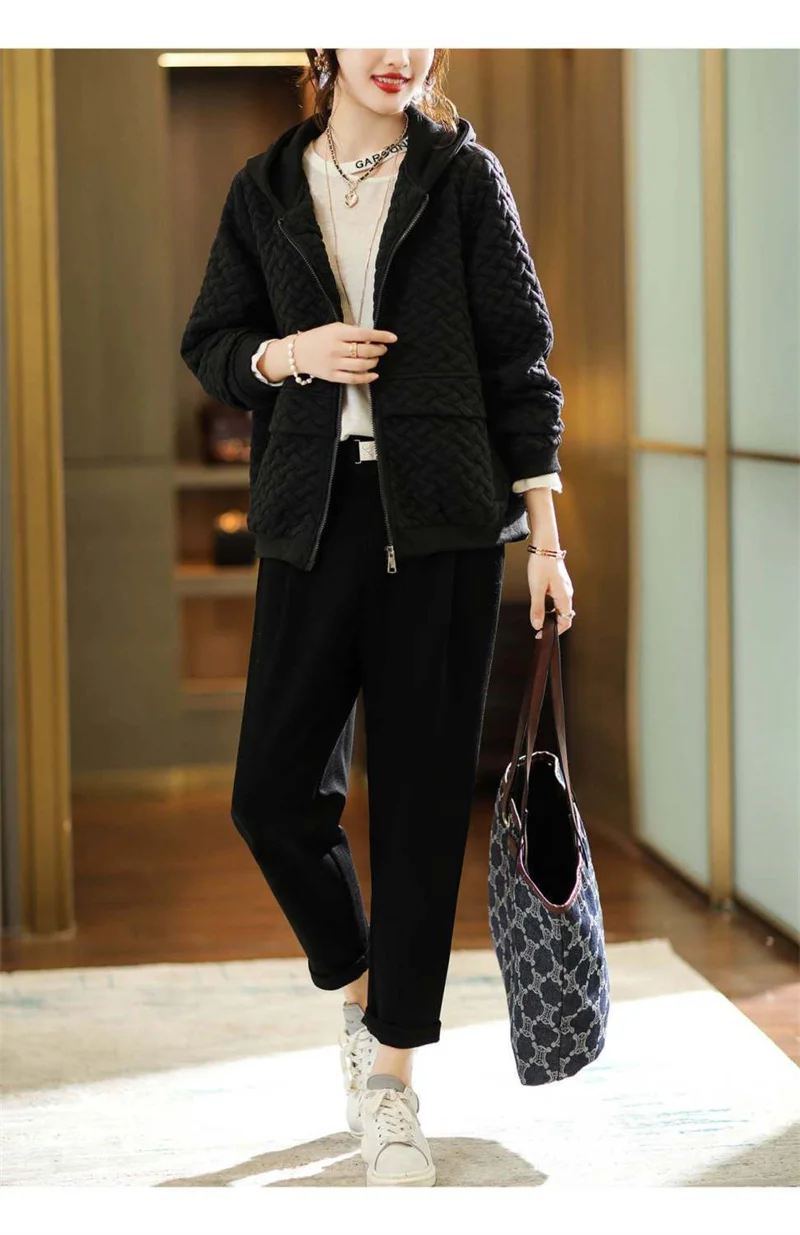 Sb9ed23aaa11a4cdc8570ffe7f1df1264J Hooded Casual Coat Women's High End Mother's Jacket Autumn And Winter New Korean Patchwork Outwear With Short Zipper Basic Coat Mallzona