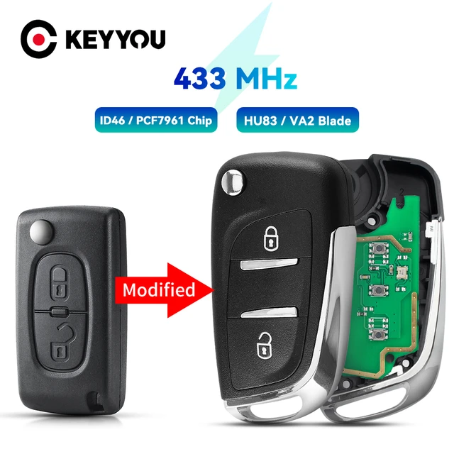 KEYYOU – clé télécommande à 2 boutons, 433MHZ, ASK (Ce0536), pour voiture  citroën C2, C3, C4, C5, Peugeot 207, 208, 307, 308, 408, pcf7961/pcf7941