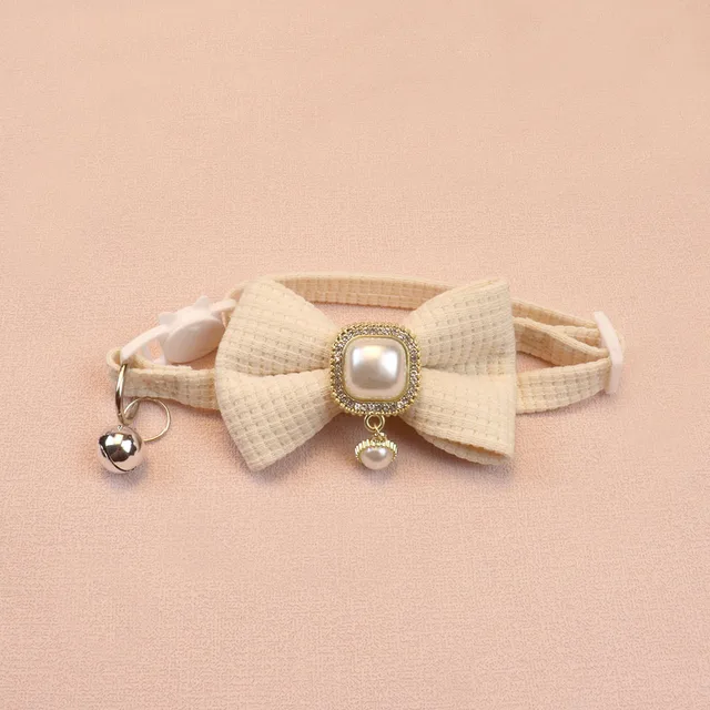 New Waffle Pet Collar Cute Bow Bell Cat Collar Retro Pearl Pendant Dog Collar Accessories 5