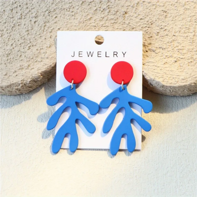 Elegant Ocean-Inspired Acrylic Earrings for Women Deep Blue & Red Artistic Design Earrings Party Jewelry Gifts
