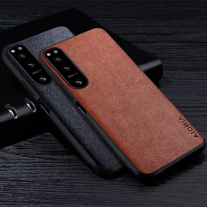 Premium Retro Litchi Pattern Leather Phone Case - High Grade Luxury Back Cover