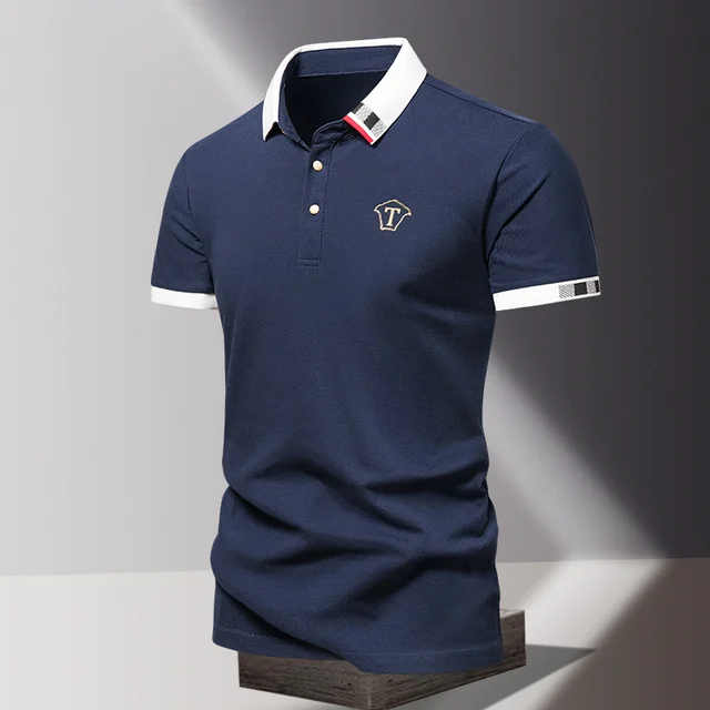 2024 été nouveaux hommes pur coton à manches courtes T-shirt pour hommes haut de gamme décontracté revers demi manches Polo hommes haut 1