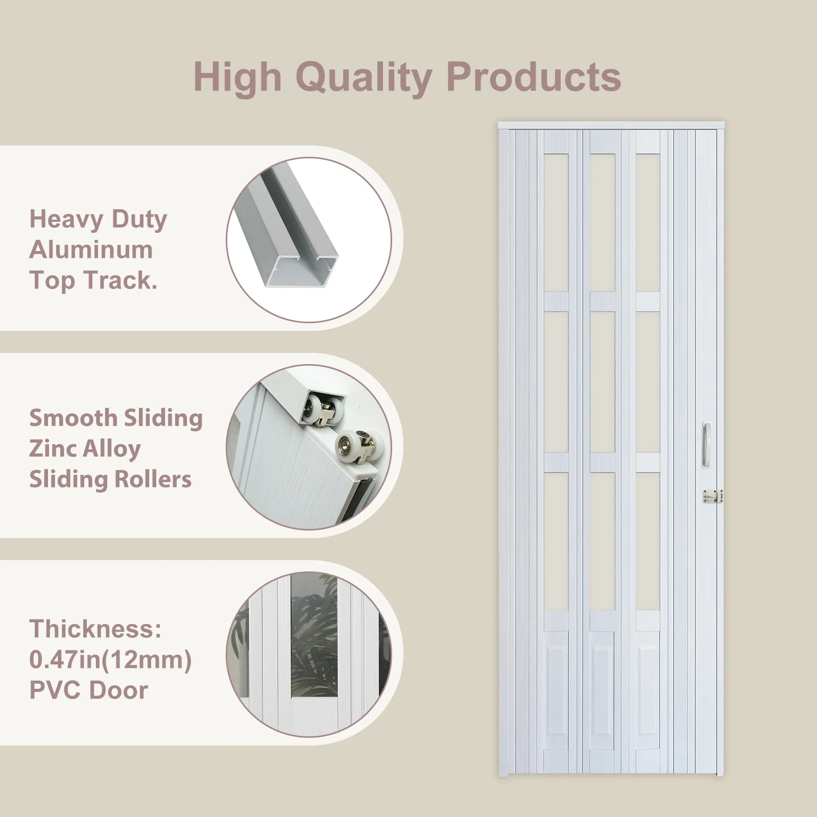 Accordion Door with Clear Panels Interior Folding Door Includes Hardware and Lock