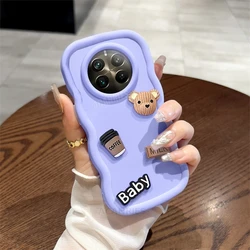 3D Bear Cartoon Wavy Silicone Phone Case - Cute Soft Cover for OPPO A57S (Baby Purple)