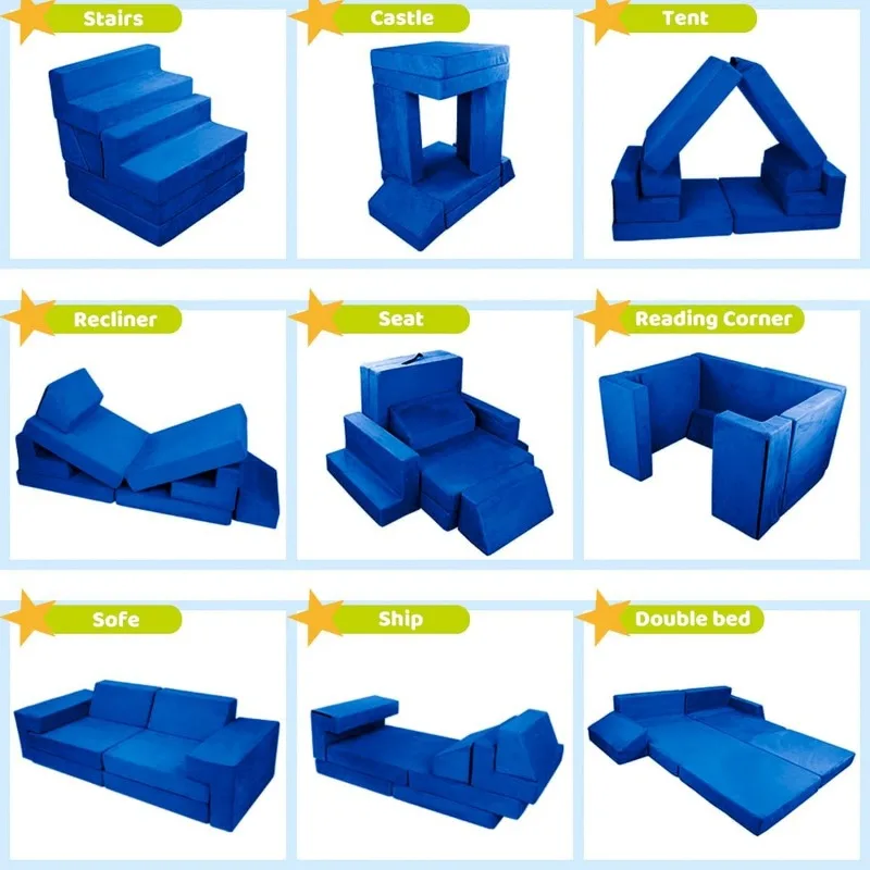 Premium Modular Kids Play Couch for Toddler Teens, Child Sectional Sofa for Bedroom Playroom Toy Living Room,Blue 6