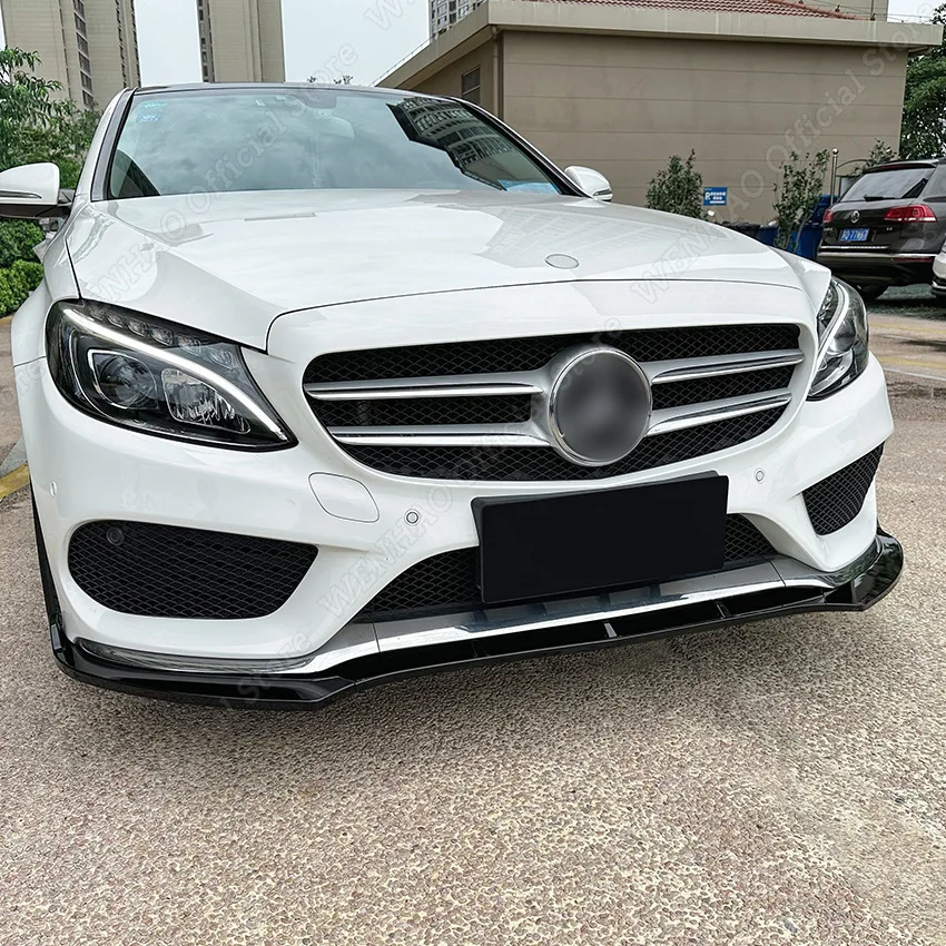 자동차 앞 범퍼 립 스포일러 디퓨저 바디 장식 글로스, 블랙 ABS, 메르세데스 C 클래스 W205 C180 C200 C260 2015-2018 AMG