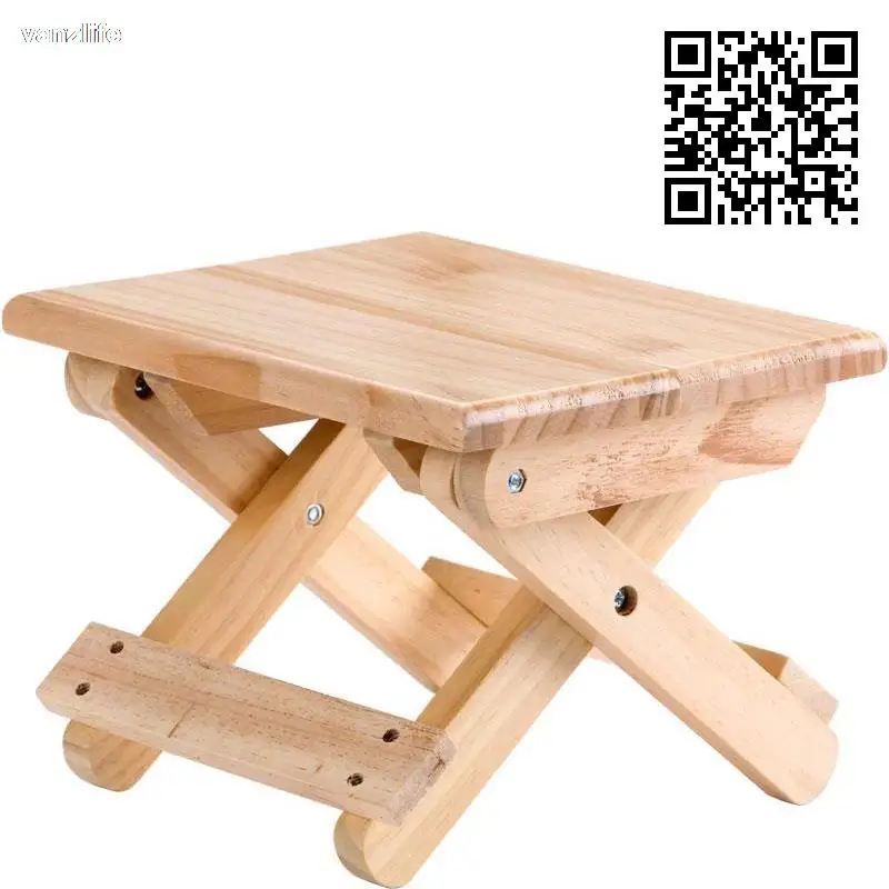 Foldable Solid Wood Stool Chair Vanzlife portable train small chair folding bench folding stool