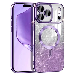 Luxury Glitter Cove Silicone Soft Bumper Magnetic Wireless Case - iPhone 15 Plus (Purple Glitter)