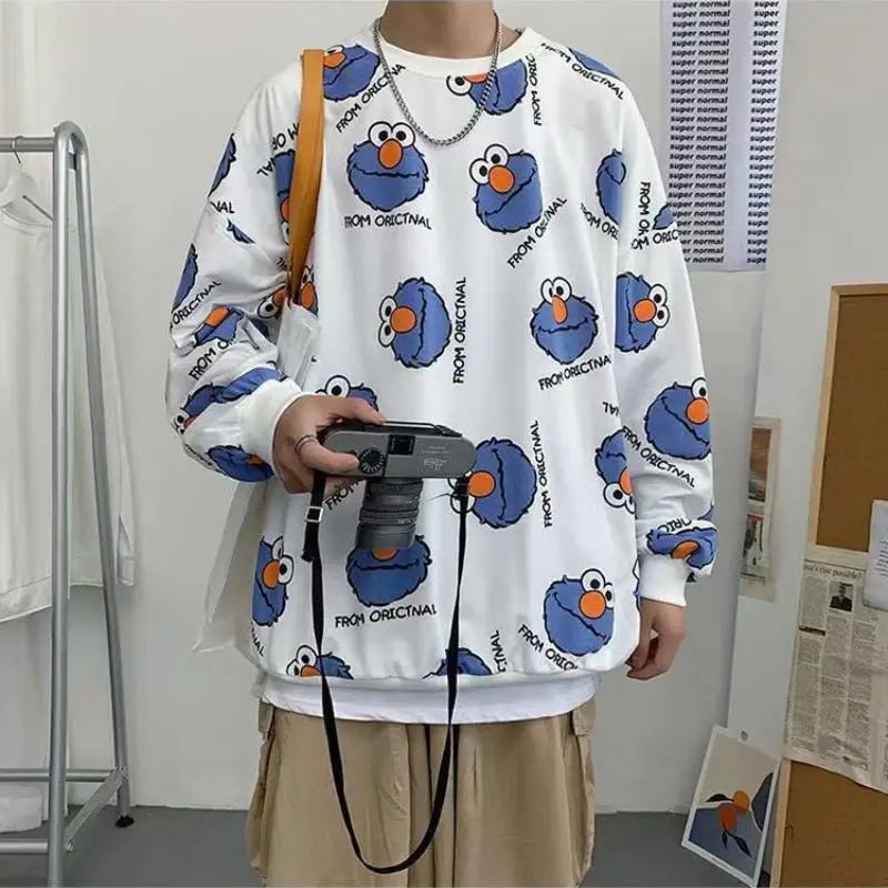 

2023 New Summer Slim Fit Korean Long Sleeve Hoodies T-shirt Trend Relaxed Versatile Round Neck Cartoon Lazy Print Top
