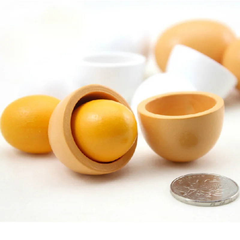 6pcs Simulation Wooden Eggs Toys Set Kids Pretend Play Wood Food Eggs Yolk Kitchen Food Children Kid Education Montessori Toys 3