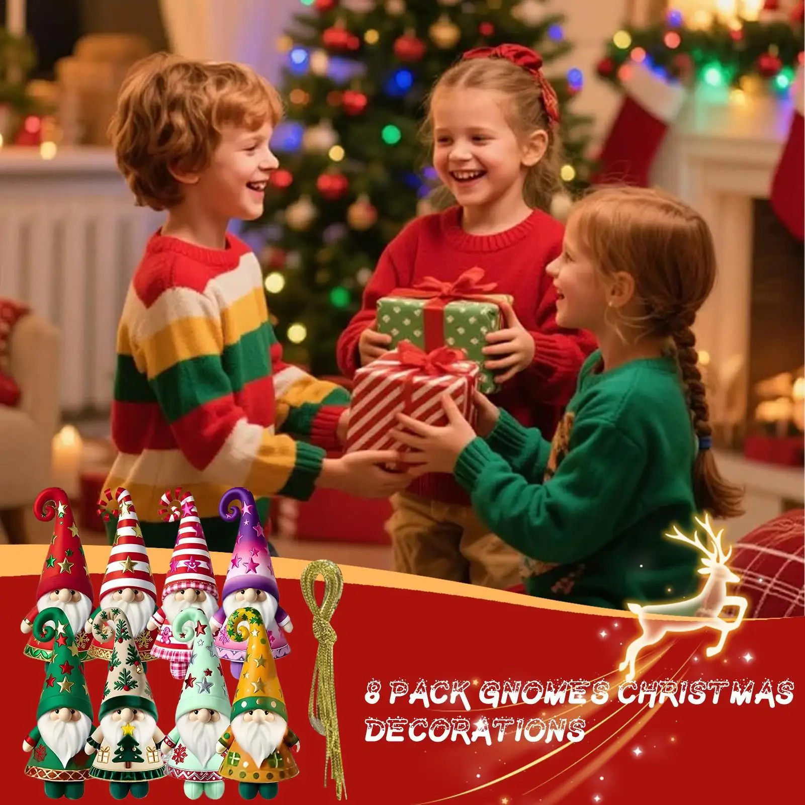 8Pcs Wooden Fall Gnomes Charm Decoration Ornaments Gnomes Figurines Decor for Christmas Party New Year Outdoor Indoor Branches