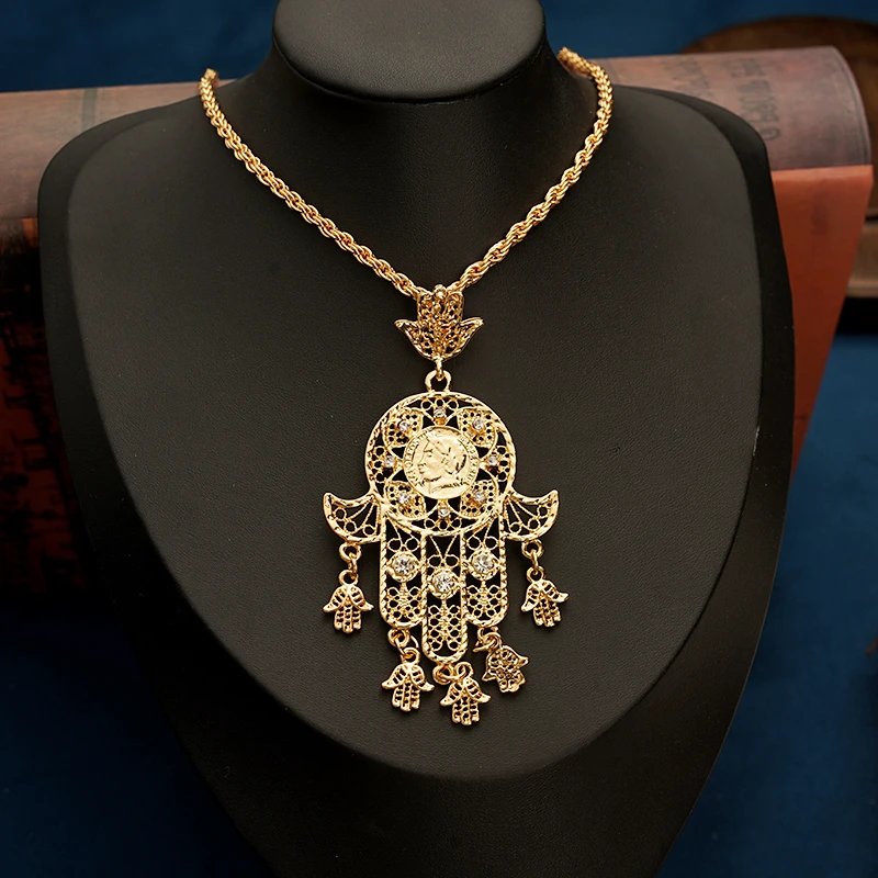 RLOPAY Fatima collana con ciondolo in cristallo a mano placcatura in oro  pendenti a catena lunga per gioielli da sposa arabi reali da donna