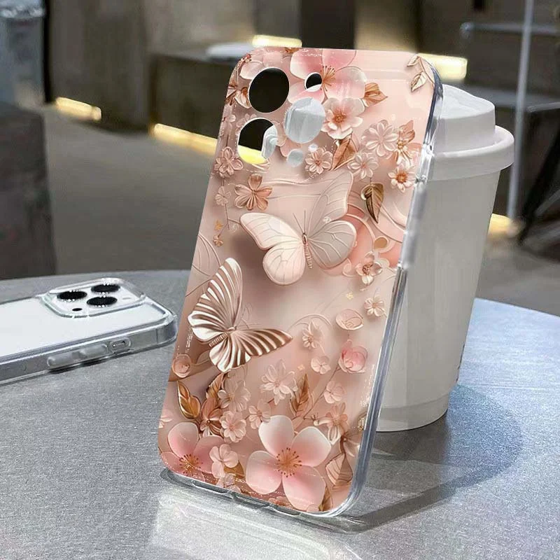 Elegant Butterfly & Floral Pattern Transparent Phone Case - Soft and Stylish Protector