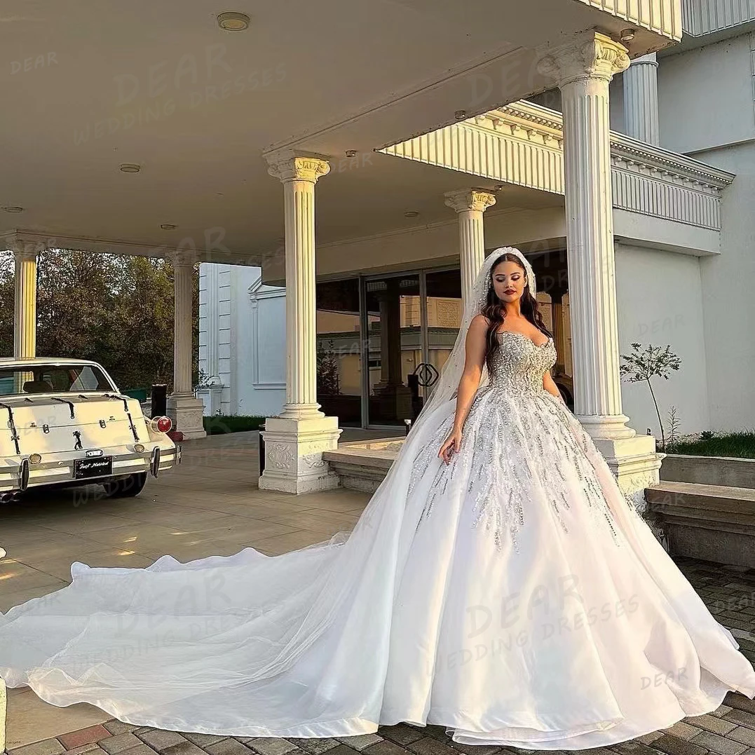 

Exquisite Sequined 2024 Wedding Dresses A Line Sexy Sleeveless Women's For Bridal Ball Gowns Sweetheart Princess Formal Vestidos