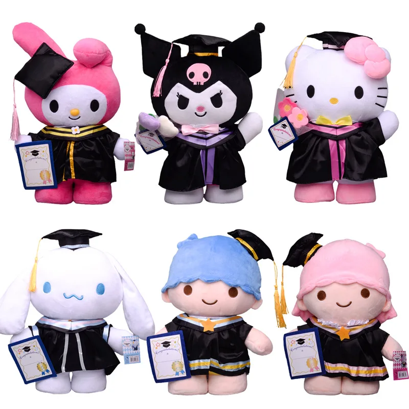 New 35cm Kawaii Sanrio Hobby My Melody Kuromi Cinnamoroll Hello Kitty Graduation Large Plush Doll Sofa Pillow Kids Toy Gifts images - 6