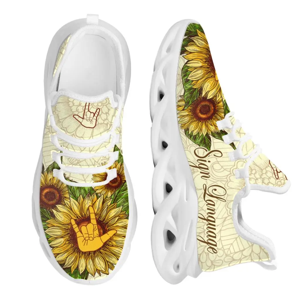 

INSTANTARTS Sign Language Sunflower Casual Flats Shoes Comfortable Kint Running Footwear For Women Lightweight Sneakers