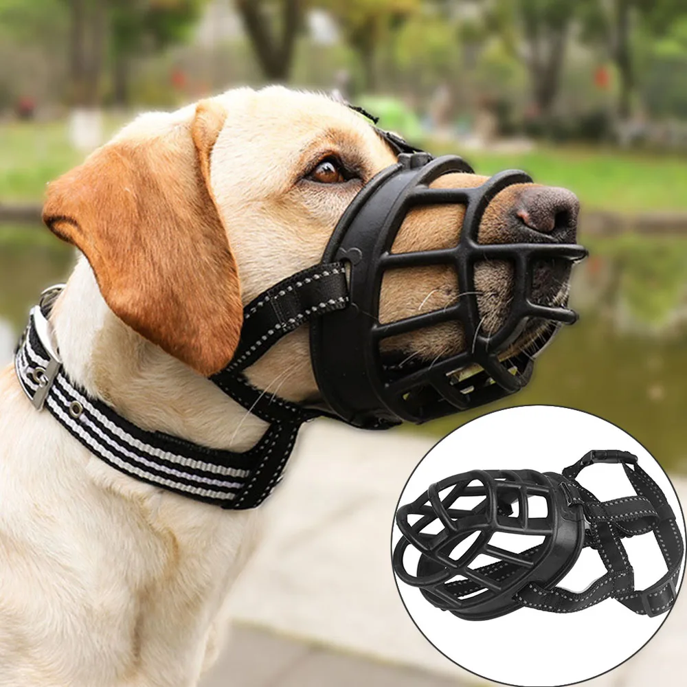 Breathable Dog Muzzle Adjustable Dog Basket Muzzle Super Soft Silicone Reflective Anti-Barking Anti-Chewing Muzzles