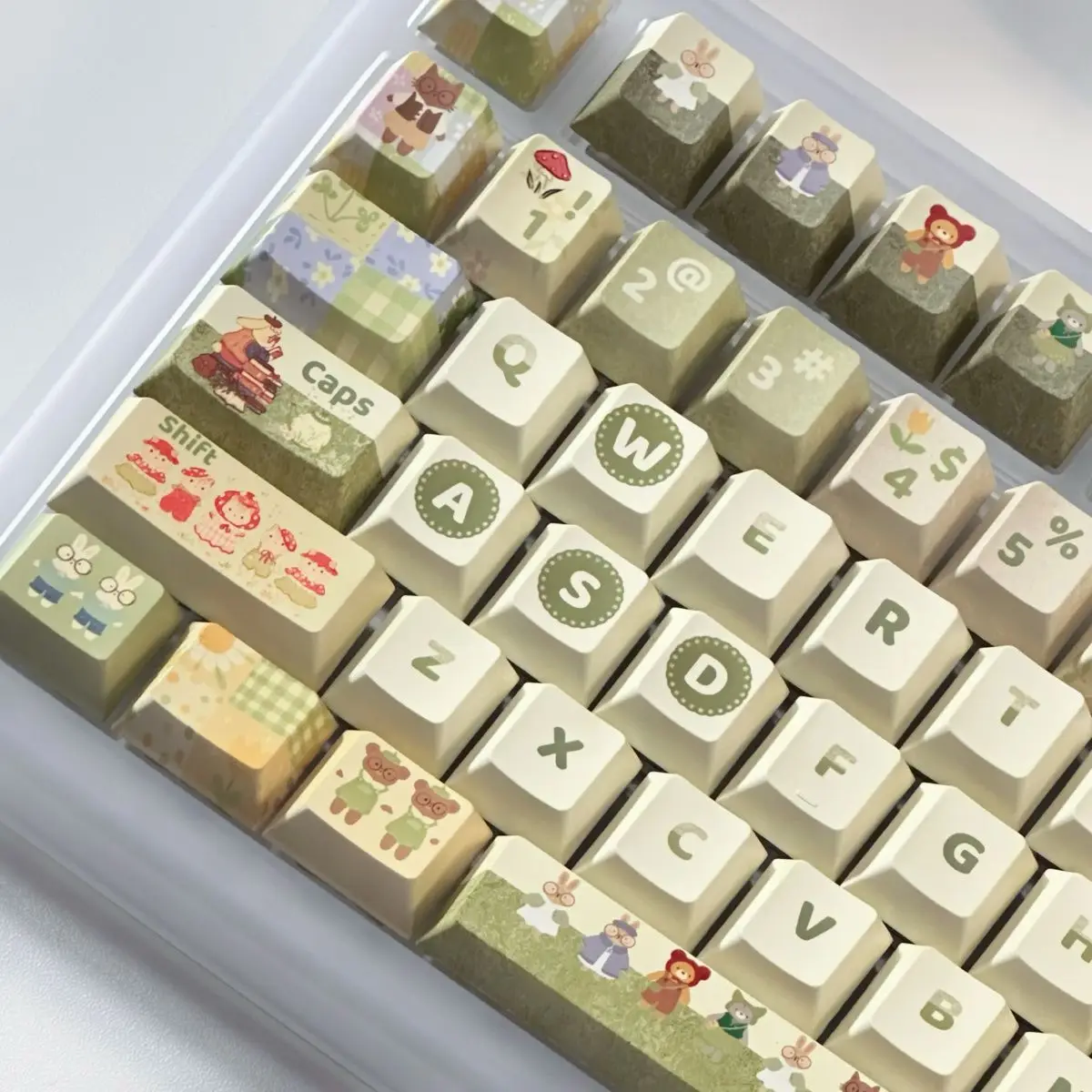 Green Small Animal Rabbit Keycap Conjunto Completo de Cereja Xoa Pbt Sublimação Mechanical Key Cartoon Leite Bonito 140 Chaves