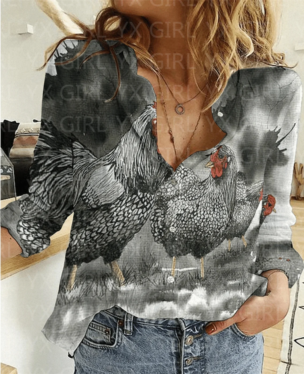 Рисунок 5 - Женская Повседневная рубашка Wyandotte с 3D принтом