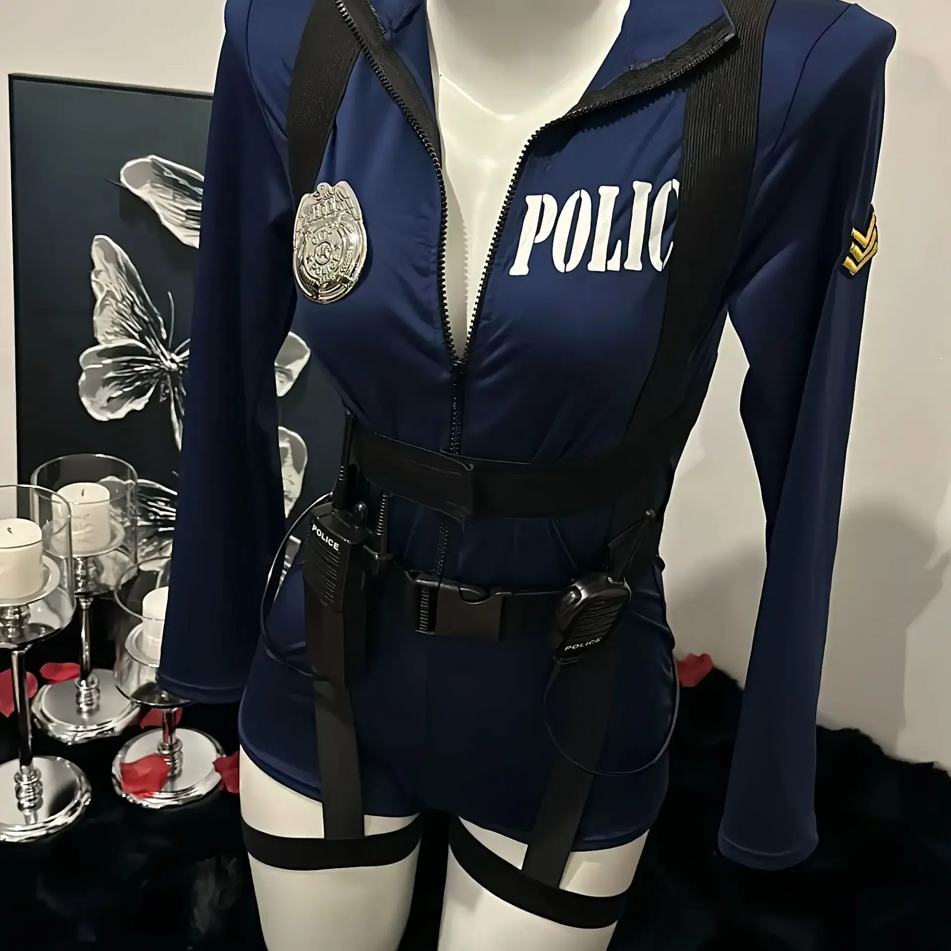 Halloween Sexy Cop Cosplay Erotic Lingerie Policewoman Costume Police Uniform Women Jumpsuit Nightclub Performances Costumes