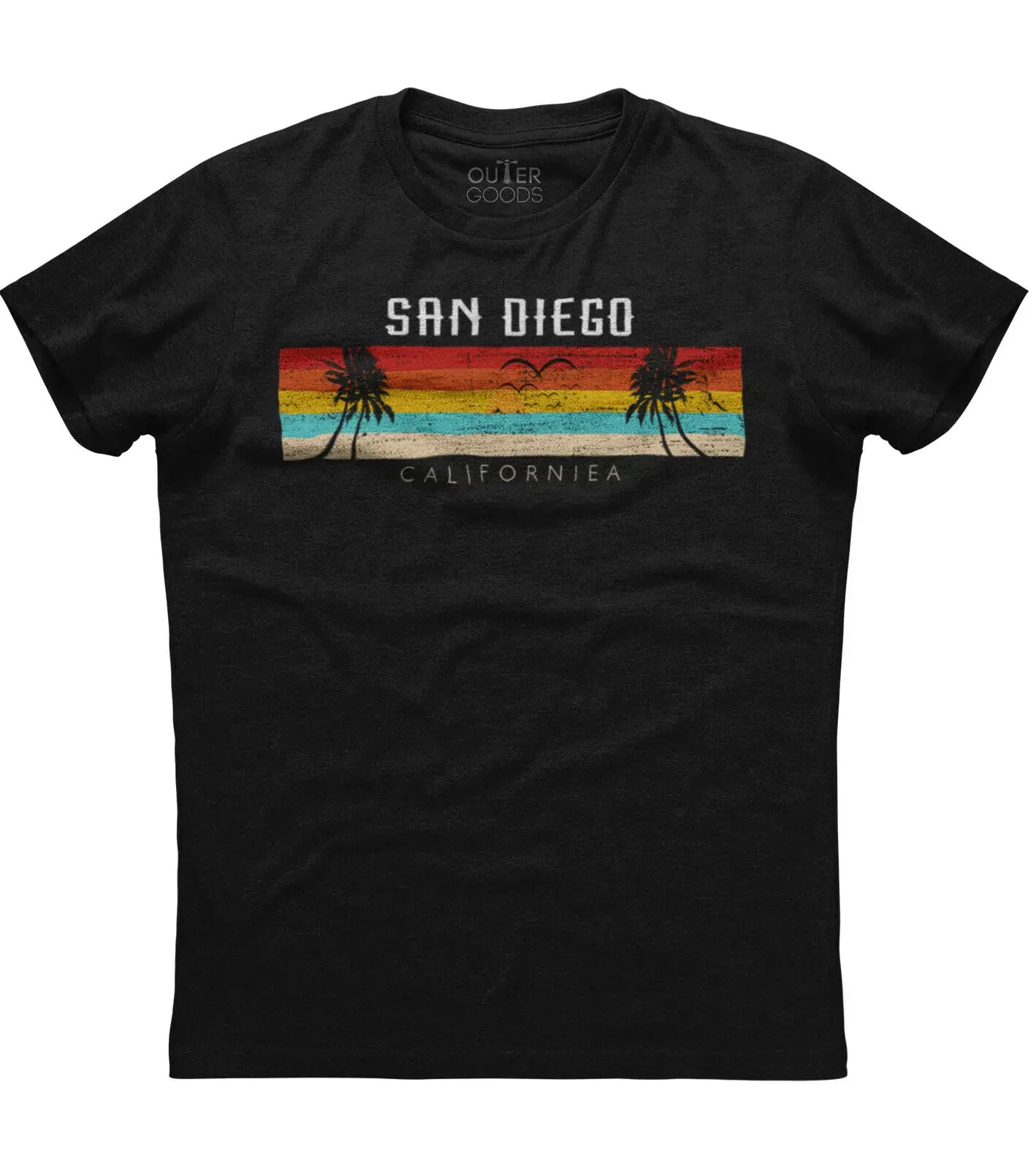

Vintage San Diego California Retro Design Mens Short Sleeve Cotton Black T-shirt