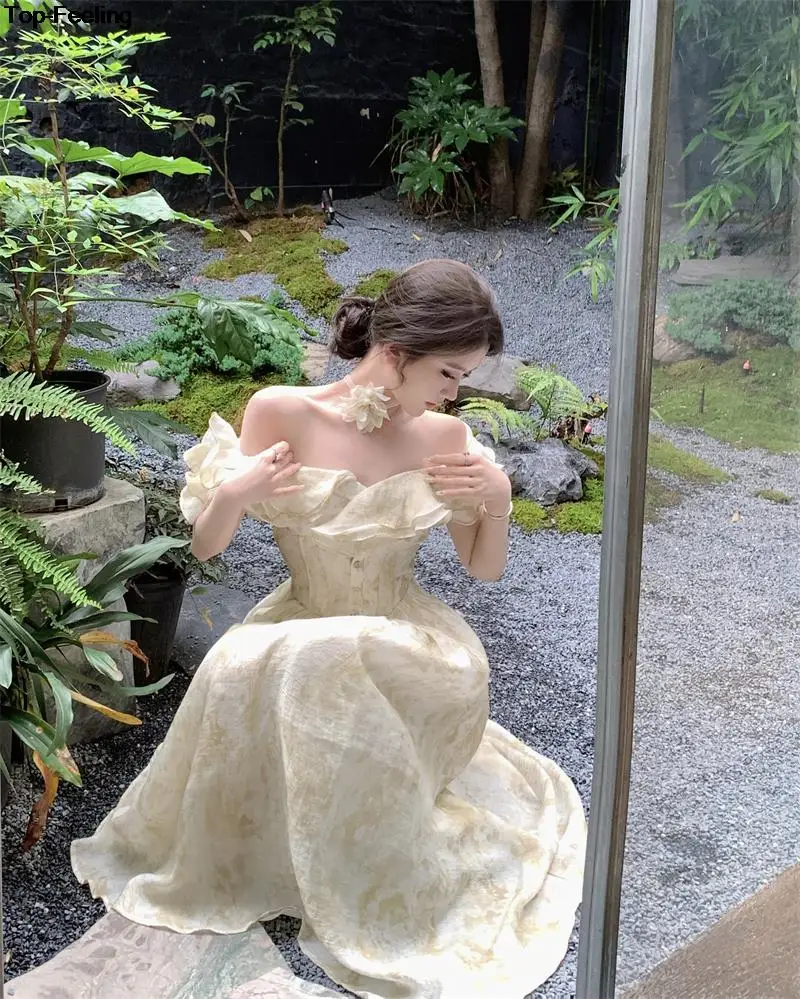 Summer New Floral Midi Dresses for Women Elegant Casual Birthday Party Dress Vintage Chic A-Line Prom Robe Wedding Vestido Mujer