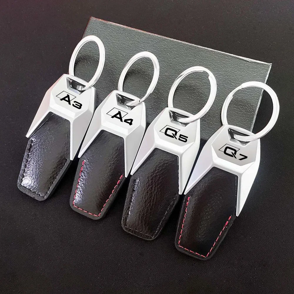 

Genuine Leather Zinc Alloy Keyring 4S Store Gift Car Logo Pendant Suitable For Audi A1A3A4A6A7Q3Q5Q7 Car Keychain