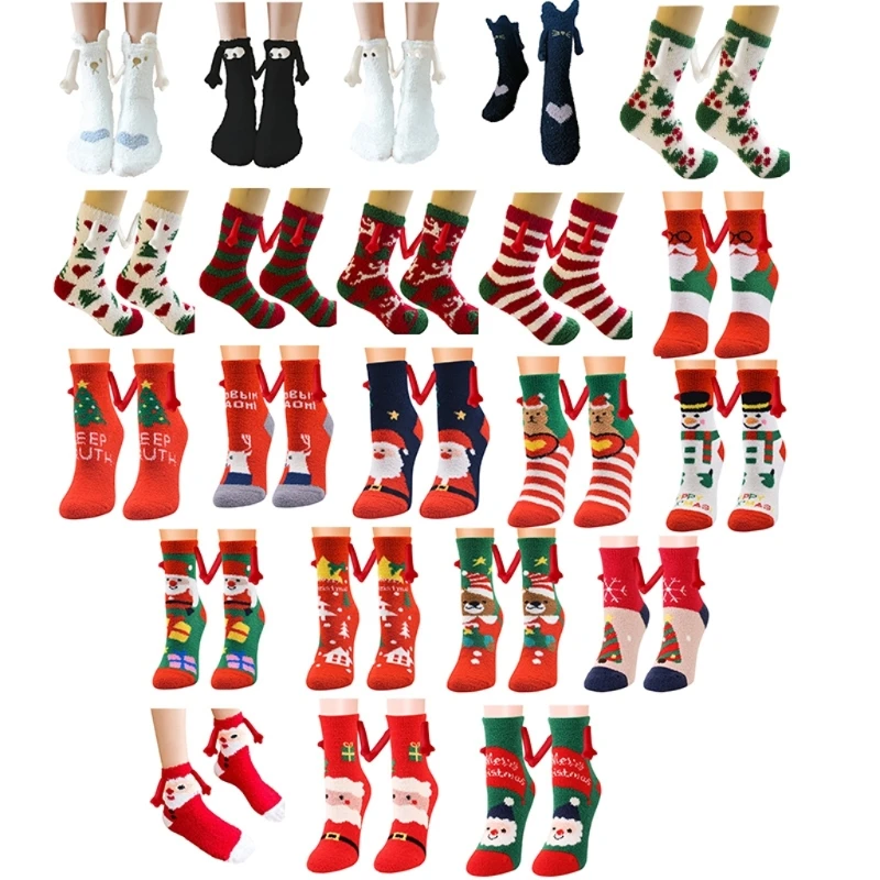 

Magnetic Couple Socks Novelty Funny Hand in Hands Socks Christmas Fuzzy Socks