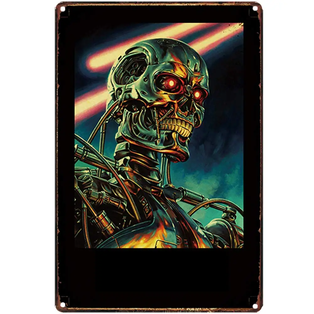 

Retro Design Killer Robot Tin Metal Signs Wall Art | Thick Tinplate Print Poster Wall Decoration for Garage