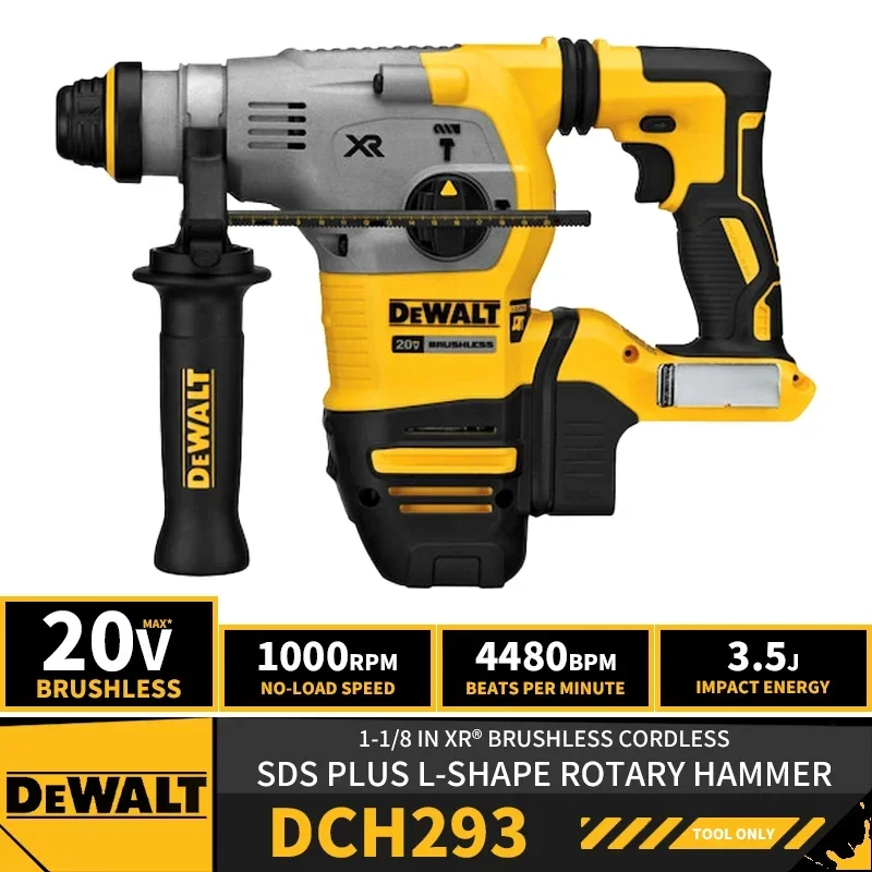DEWALT DCH293 1-1/8in XR® Brushless Cordless SDS PLUS L-Shape Rotary Hammer 20V Lithium Power Tools 4480BPM 1