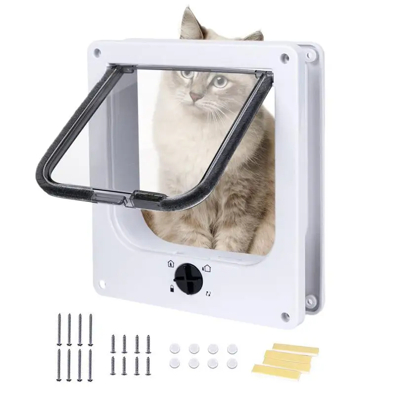 Cat Flap Door Pet Door Easy Set-Up 4 Ways Locking Weatherproof Convenient Safe Cat Doors Pet Supplies For Window Cabinets Walls