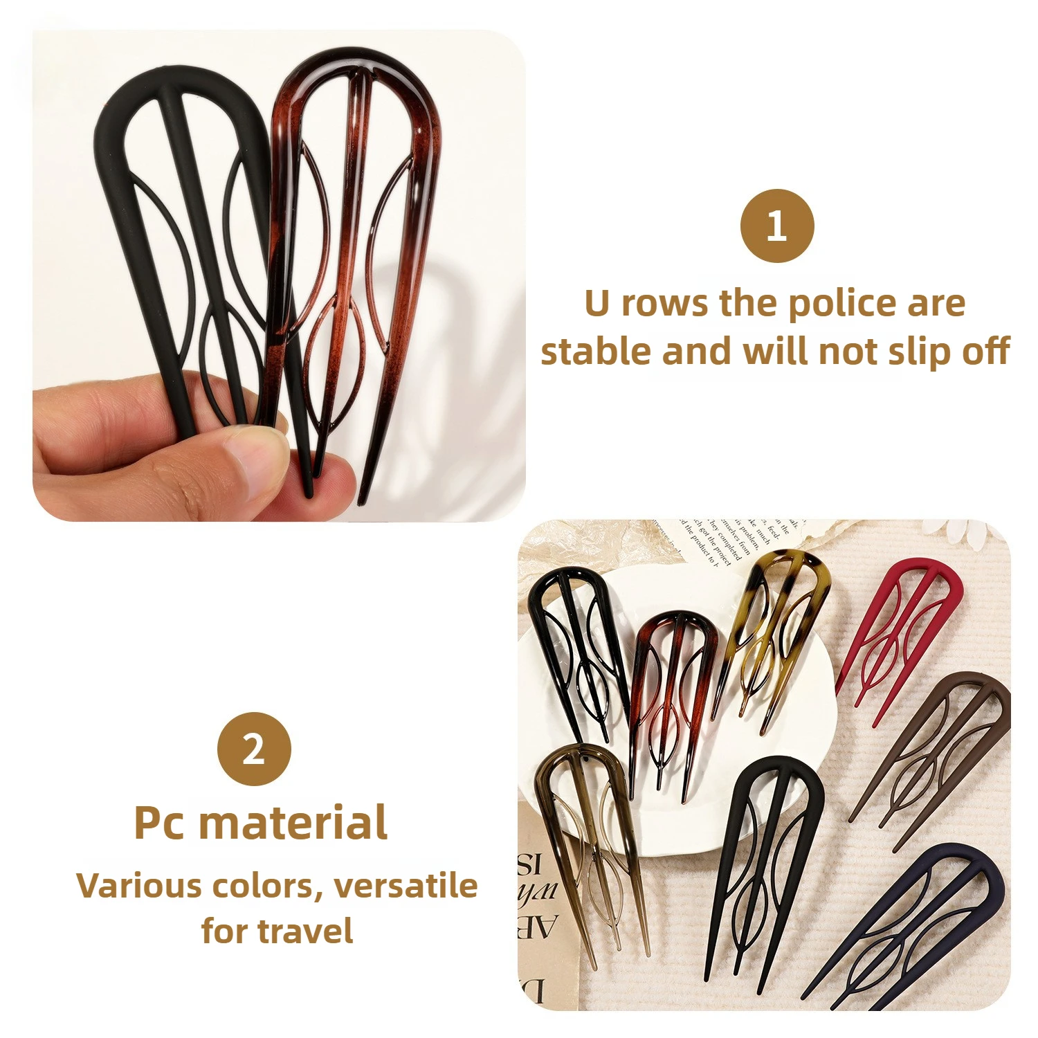 Bastoncino per capelli alla moda con doppia punta - Elegante forcina per capelli in plastica per PC per chignon, tenuta sicura, di grandi dimensioni - immagine 2