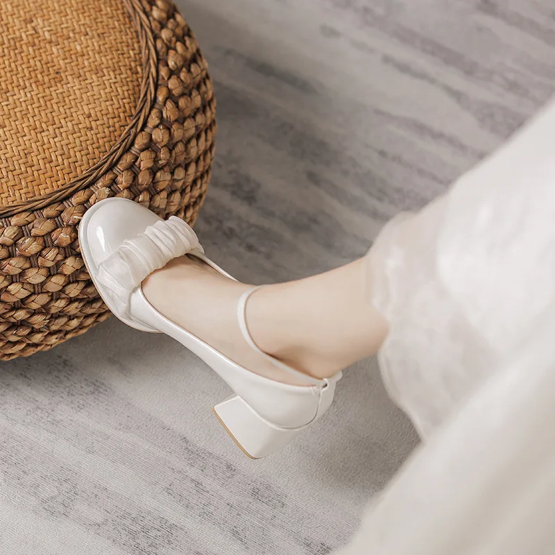 Luxury Women Shoes Square Toe Mary Janes Shoes Square Heel Dress Shoes Lace Buckle Pumps High Heels Party Wedding Women Shoes